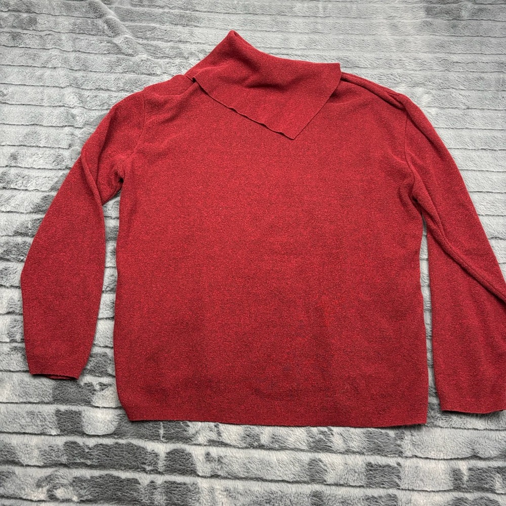 Norm Thompson Mens Red Asymmetrical Fold Over Collar Pullover Sweater 11617